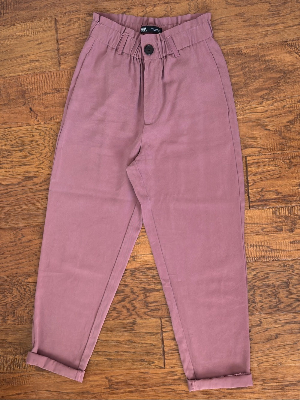Mauve Frill-waist Button-front Relaxed Summer Pant